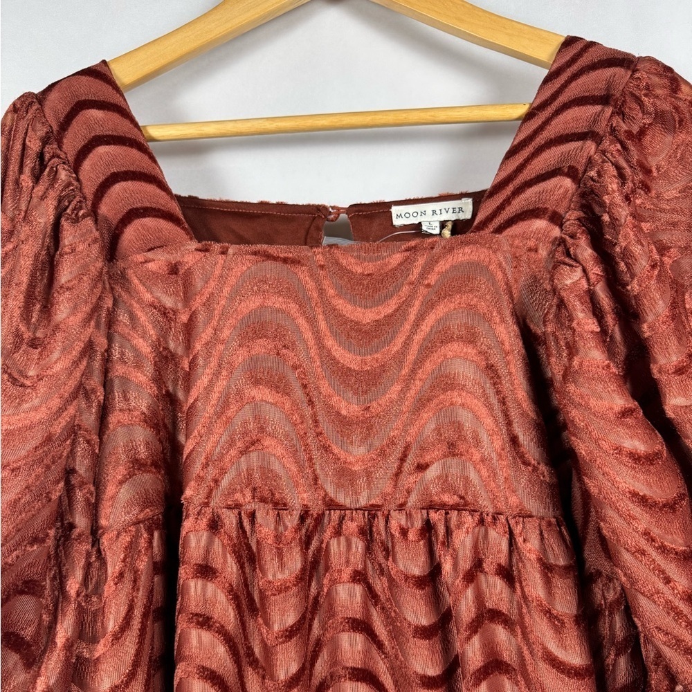 Moon River Velvet Burnout Mini Dress Milkmaid NWT Whimsigoth Ren Faire Women Lg - Picture 3 of 13